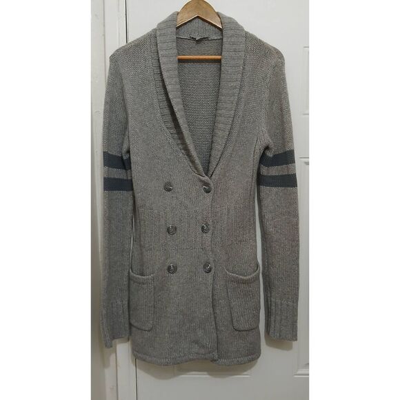 James perse women small shawl collar double Breasted sweater 100% cashmere gray - Picture 2 of 8